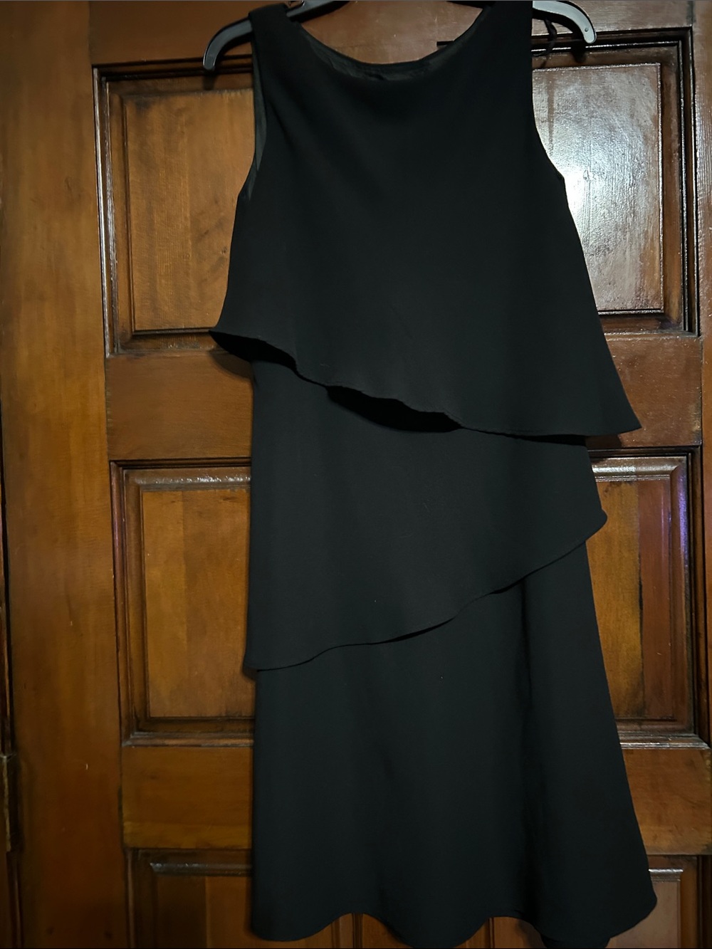 S.L. Fashions Black Layered Ruffle Midi Dress